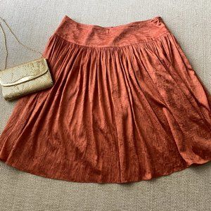 Talbots Woman Shiny Rust Textured Full Silk Nylon Midi Skirt 18W